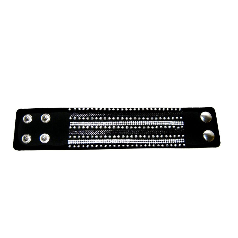 Black Faux Suede Wide Multi strand Rhinestone Studded Goth Glam style Bracelets - Picture 2 of 3